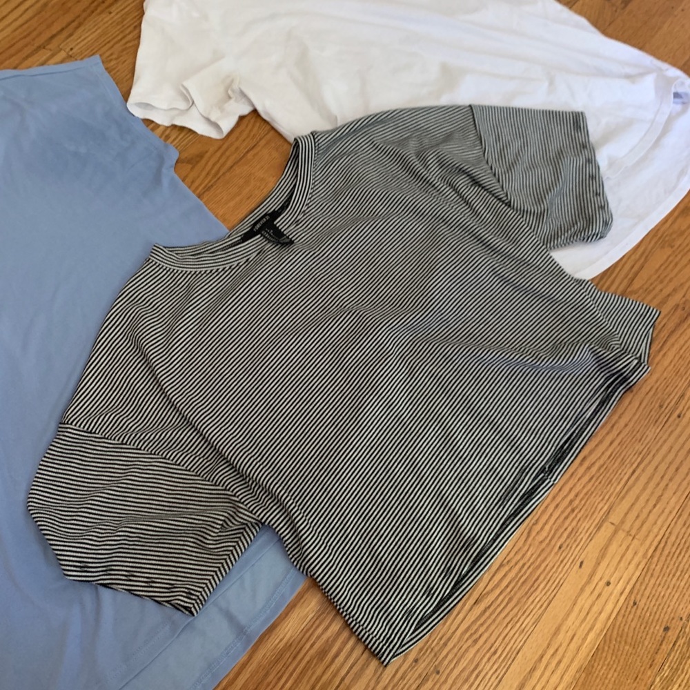 3 Basic Tee Shirt Bundle Baby Blue, Striped &White - Picture 4 of 8